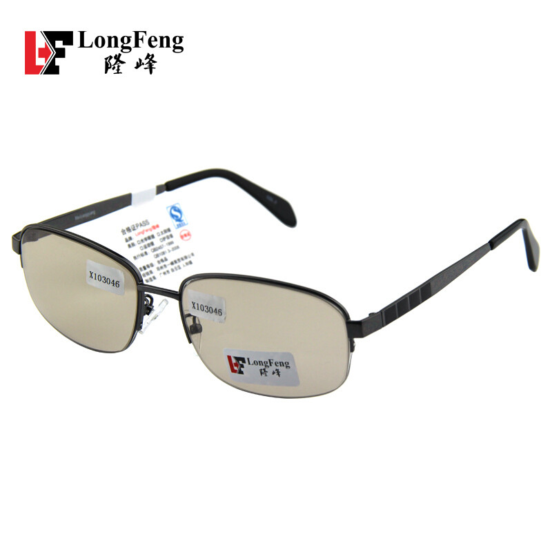 隆峰(longfeng)天然水晶石头眼镜 男士半框太阳镜 水晶石墨镜 鉴定证书LF1906 金框茶片 枪框茶片