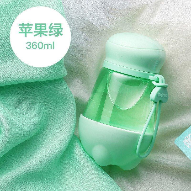 物生物(RELEA)麦斯便携玻璃杯创意带盖夏天防漏水杯女透明花茶杯子麦斯杯_1_5 苹果绿