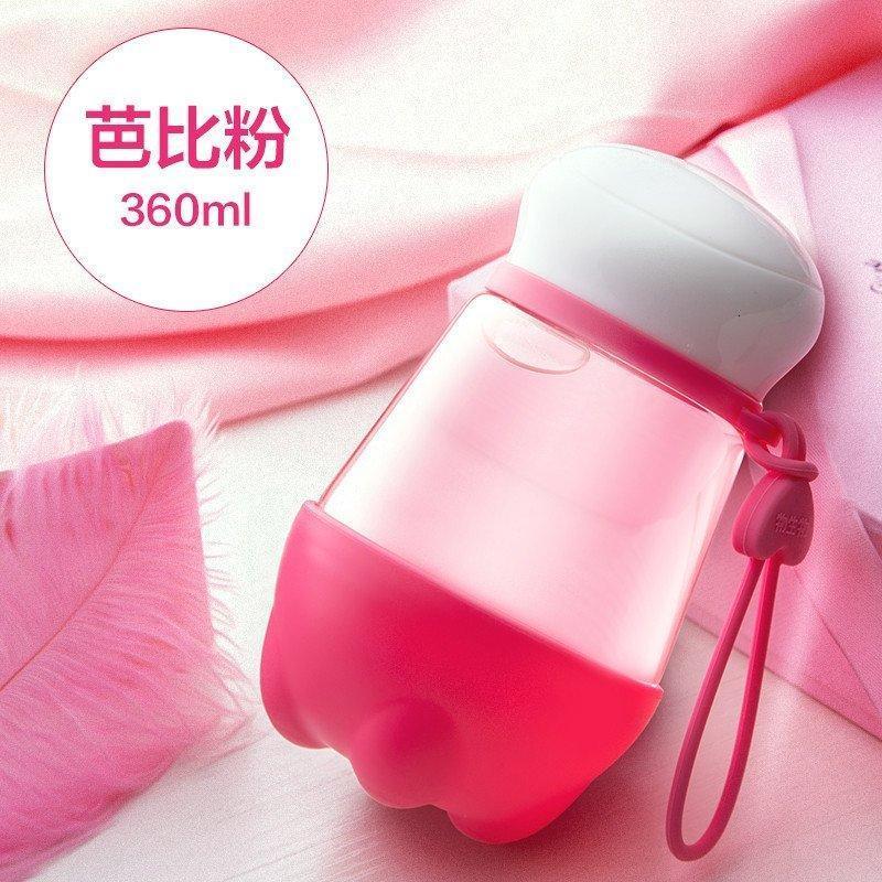 物生物(RELEA)麦斯便携玻璃杯创意带盖夏天防漏水杯女透明花茶杯子麦斯杯_1_5 芭比红
