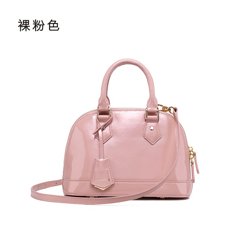 拉菲斯汀包包女2018新款牛皮贝壳包欧美时尚女士手提包单肩斜挎包 裸粉色