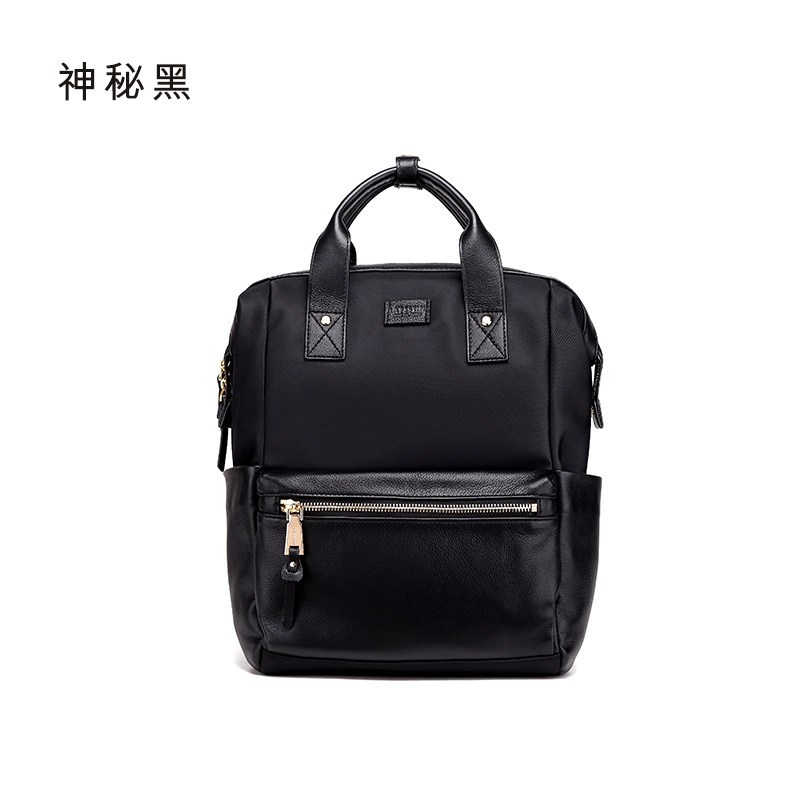 拉菲斯汀双肩包女2018新款时尚简约旅行小背包撞色拉链包女生书包 神秘黑