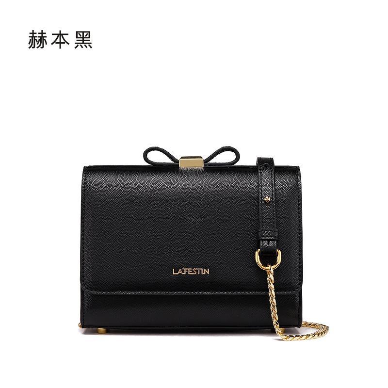 拉菲斯汀小包包女2018新款夏天牛皮单肩斜挎包少女简约百搭小方包 赫本黑