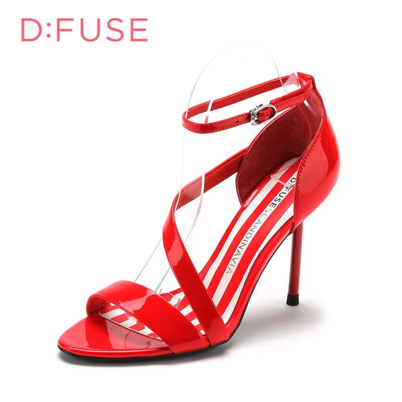 迪芙斯D:FUSE牛皮圆头高跟搭扣纯色凉鞋女DF52112008_PiV44 粉红色 35