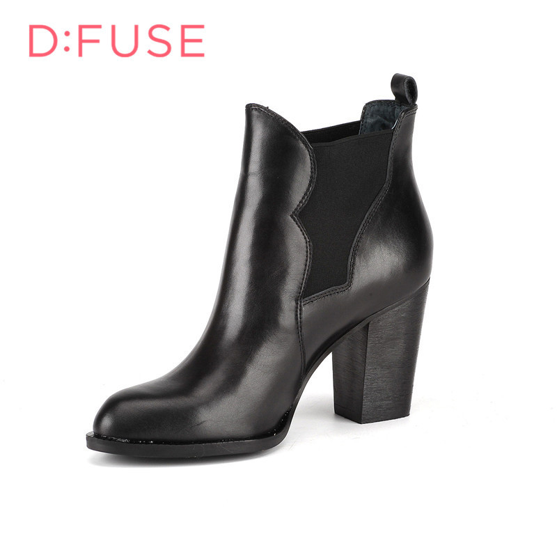 迪芙斯D:FUSE牛皮尖头高跟松紧带纯色深口女鞋DF54115367_Mwi36 黑色 37