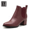 SATURDAYMODE牛皮革粗跟圆头休闲短靴MD64116108 深红色 35