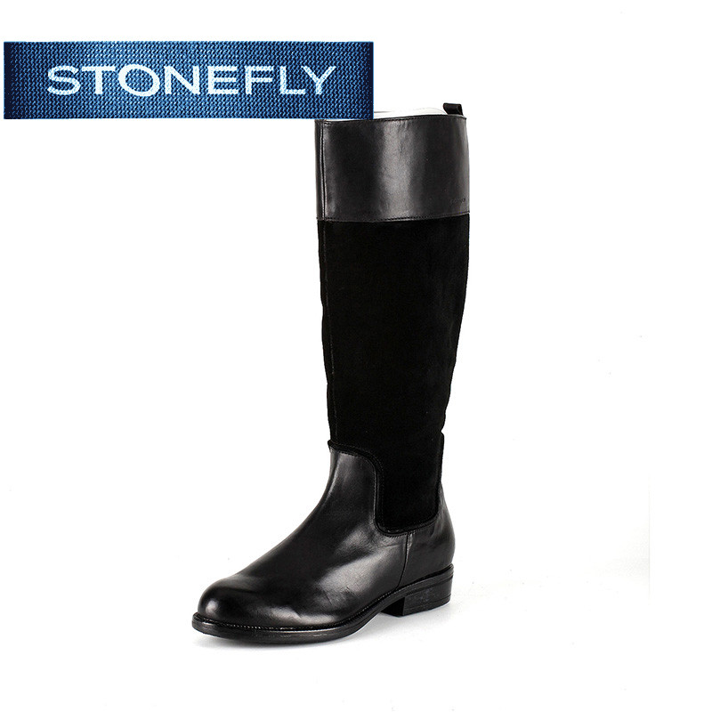 斯通富来STONEFLY冬季圆头低跟高筒休闲长靴SD44113451 黑色 37