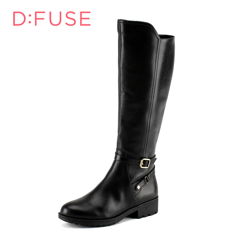 D：Fuse/迪芙斯长靴秋冬皮带扣圆头中跟粗跟女鞋DF54116031_LIu05 10黑色 35