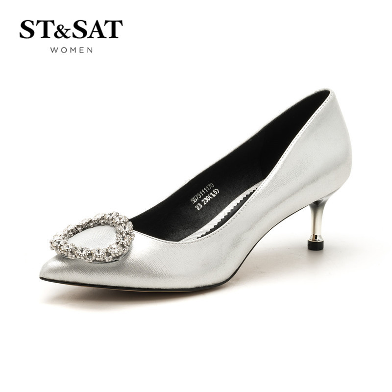 St&Sat/星期六商场同款浅口细跟中跟婚鞋女单鞋SS73111170 银色 37