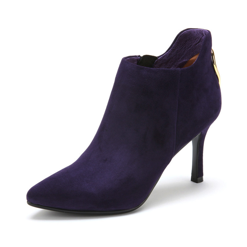 星期六ST&SAT牛皮尖头高跟拉链金属深口女鞋SS44112330 紫色 39