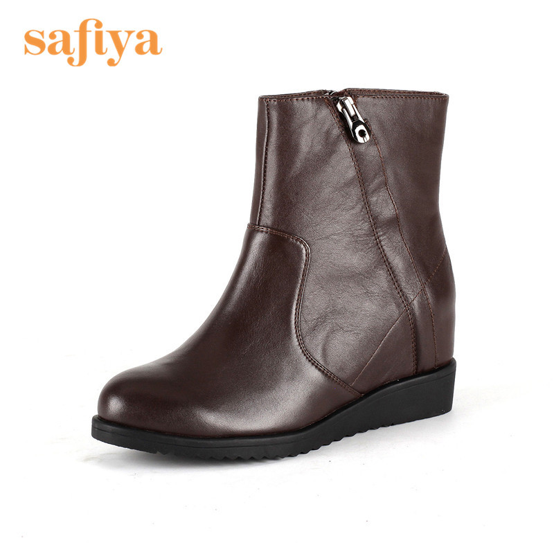 索菲娅Safiya牛皮圆头高跟拉链纯色深口女鞋SF54117076_TYe80 深棕色 35