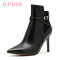 D:Fuse/迪芙斯短靴秋冬牛皮尖头个性皮带扣细高跟女鞋DF64117220_cWT21 10黑色 35