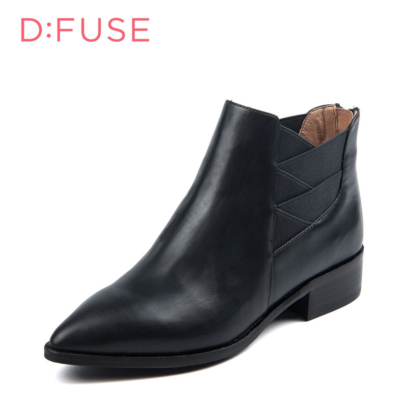 D：Fuse/迪芙斯切尔西短靴女秋冬牛皮尖头低跟女鞋DF64117076 59深蓝 36