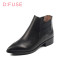 D：Fuse/迪芙斯切尔西短靴女秋冬牛皮尖头低跟女鞋DF64117076 10黑色 35