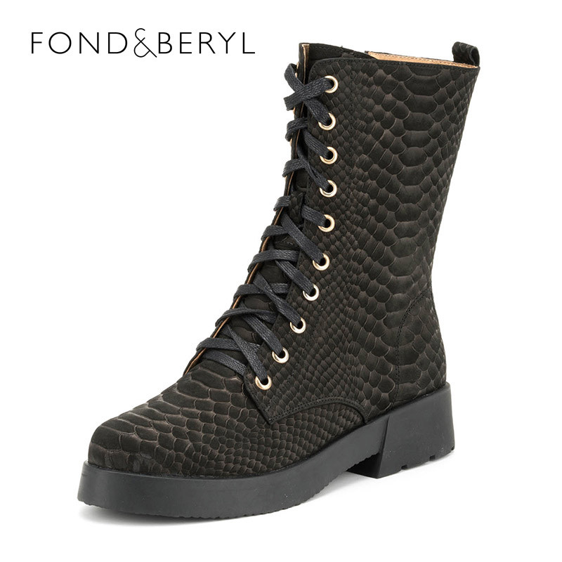 菲伯丽尔（Fondberyl） 牛皮革方跟圆头时尚短靴FB44114837 黑色 37