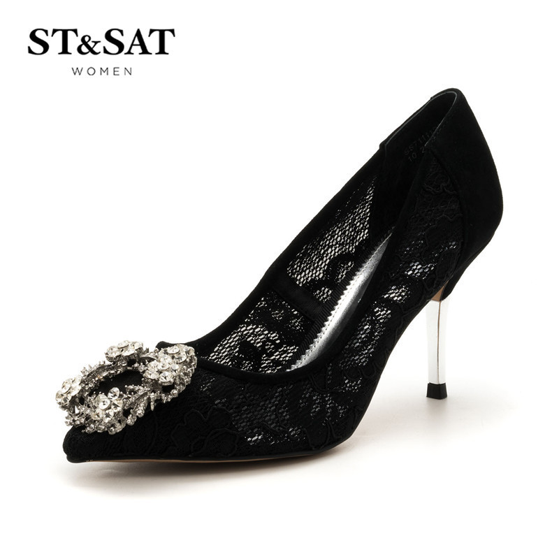 St&Sat/星期六单鞋女商场同款尖头细高跟女鞋SS71111206 红色 34