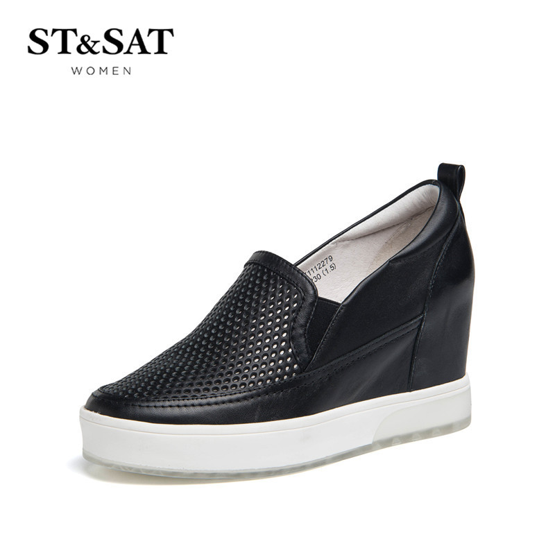 St&Sat/星期六牛皮圆头舒适单鞋女鞋SS71112279 黑色 34