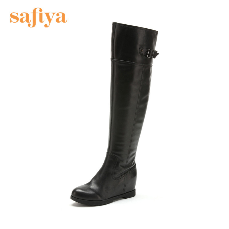 索菲娅Safiya牛皮圆头低跟拉链纯色深口女鞋SF44111902 黑色 37