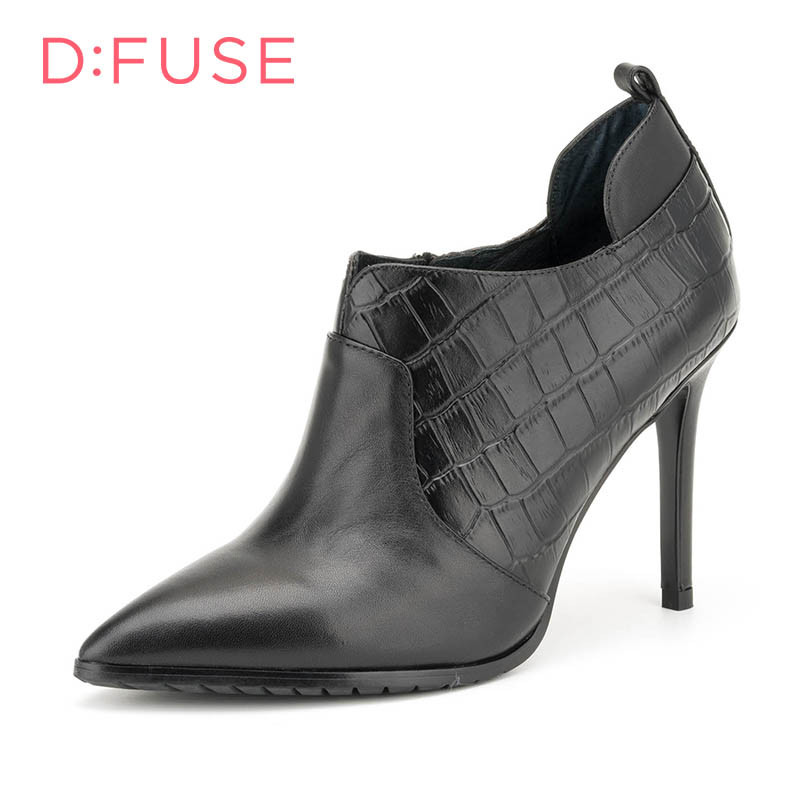D：Fuse/迪芙斯春秋款侧拉链尖头高跟单鞋女鞋DF63112111 10黑色 39