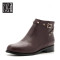SATURDAYMODE牛皮革粗跟圆头休闲短靴MD64116218 酒红色 34