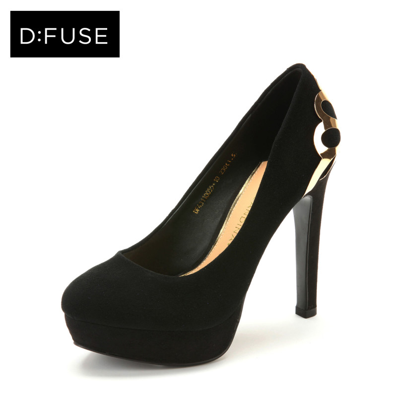 D:FUSE/迪芙斯秋季羊皮浅口尖头超高跟单鞋女鞋DF43110055 10黑色 39