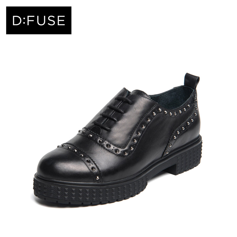 D：Fuse/迪芙斯秋季牛皮圆头铆钉中跟深口单鞋女鞋DF63112023 10黑色 39
