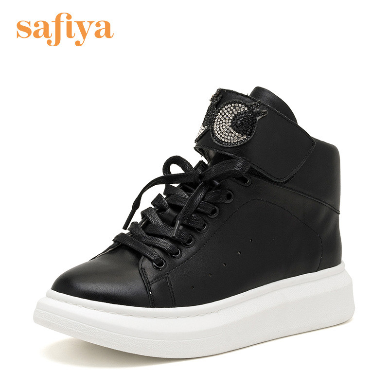 Safiya索菲娅牛皮卡通眼睛松糕底潮流休闲鞋女靴子SF64116001 10黑色 39