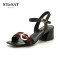 St&Sat/星期六夏季皮带扣粗跟一字带凉鞋女SS82115472 黑色 37