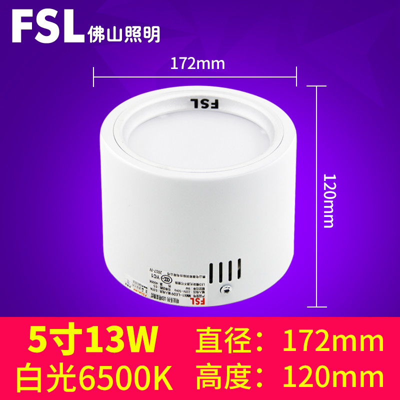 fsl佛山照明 led筒灯明装式led天花灯3寸6w射灯客厅吊顶免开孔 【明装】5寸13W白光