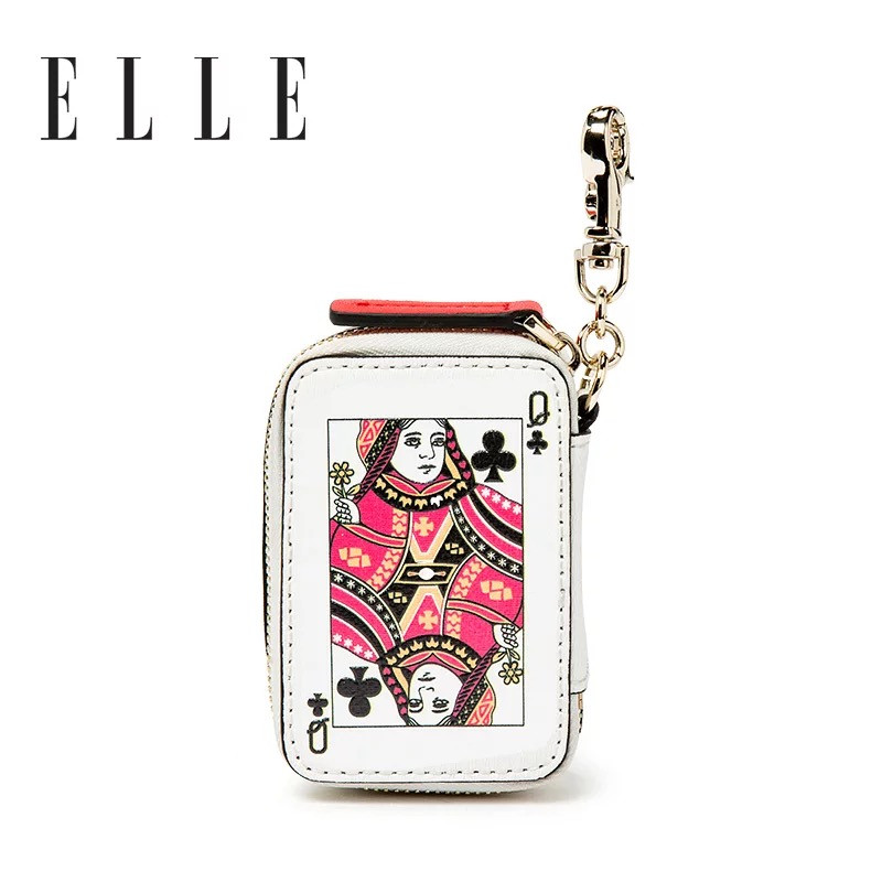ELLE（她）2018年春夏新品钱包女包 时尚个性拼色真皮挂件零钱包 80205 梅花Q