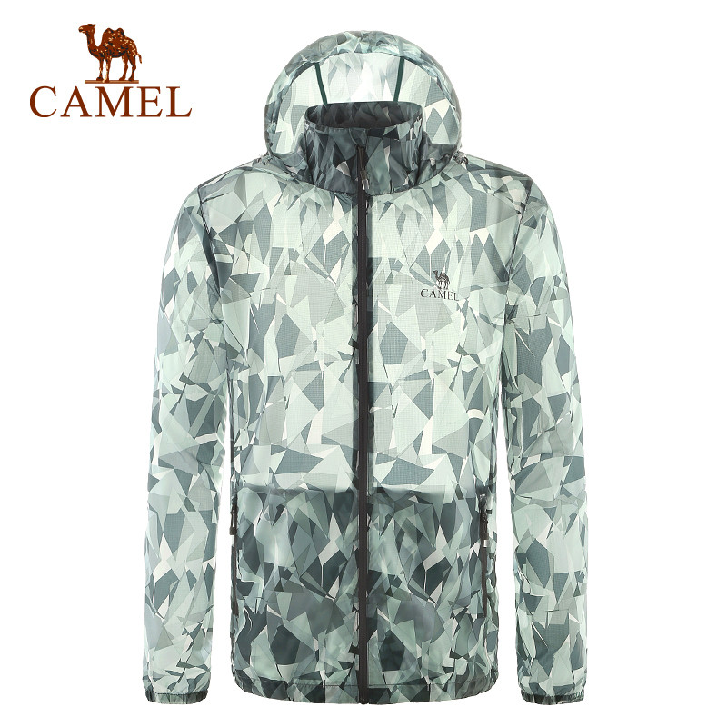 CAMEL骆驼户外皮肤衣 情侣款防紫外线UPF40+防晒运动皮肤风衣 XXXL A6S230125，灰色花，男款