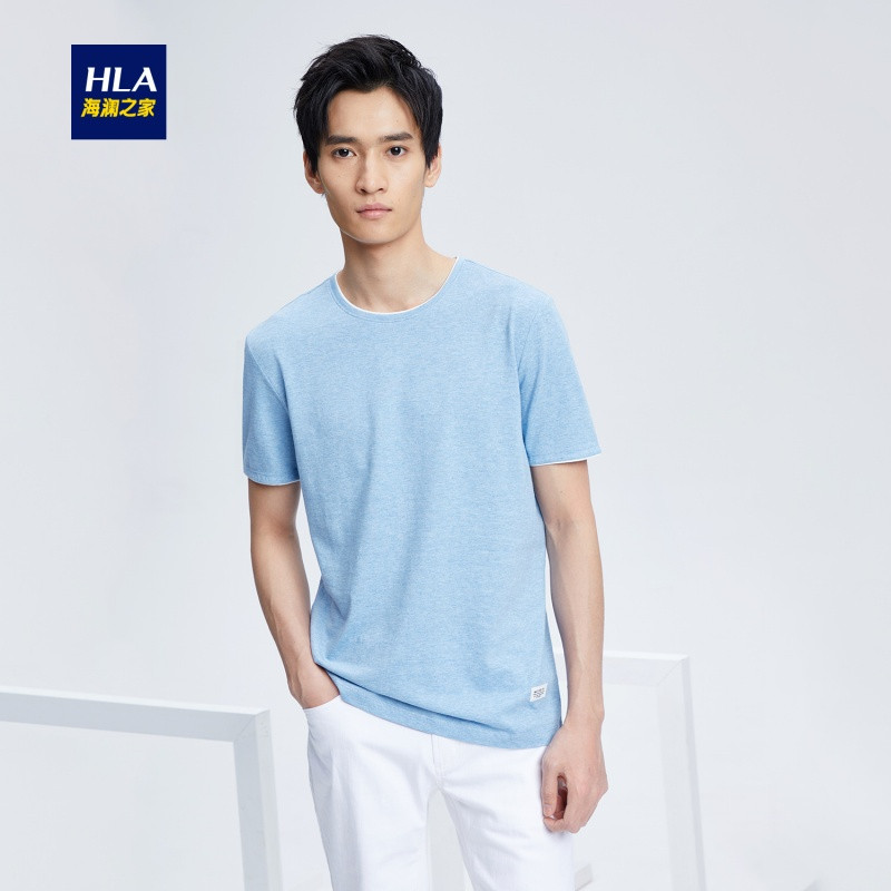 HLA海澜之家花纱款柔和清新短袖T恤2018夏季新品男士T恤 170/88A/M 浅蓝L6