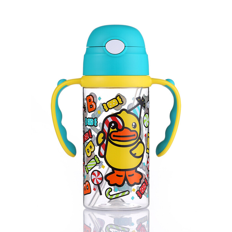 B.DUCK小黄鸭儿童水杯tritan宝宝吸管杯双柄夏季冷水杯吸管水杯300ml 380ml绿柄