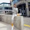 韩都衣舍2018新女装秋装韩版连帽两件套显瘦休闲运动套装CQ8489莀 L 灰色