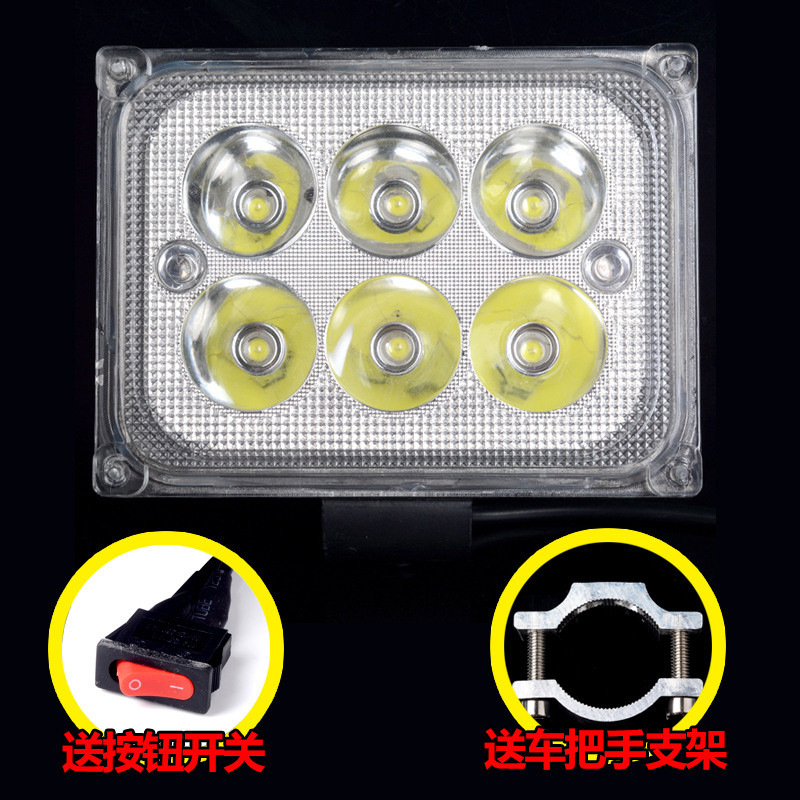 鬼火战速摩托车改装大灯天使眼大灯爆闪激光炮内置恶魔眼led大灯 外置方形六珠+支架+开关