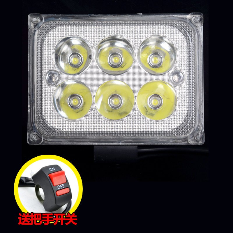 挖掘机汽车货车铲车越野车工程工作led大灯外置LED射灯12V24V超亮 方形六珠+开关