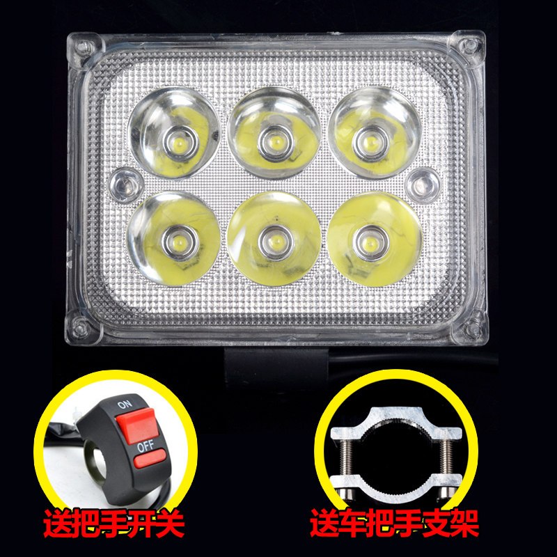 货车汽车铲车越野车挖掘机工程工作led大灯外置LED射灯12V24V超亮 方形六珠+开关+支架