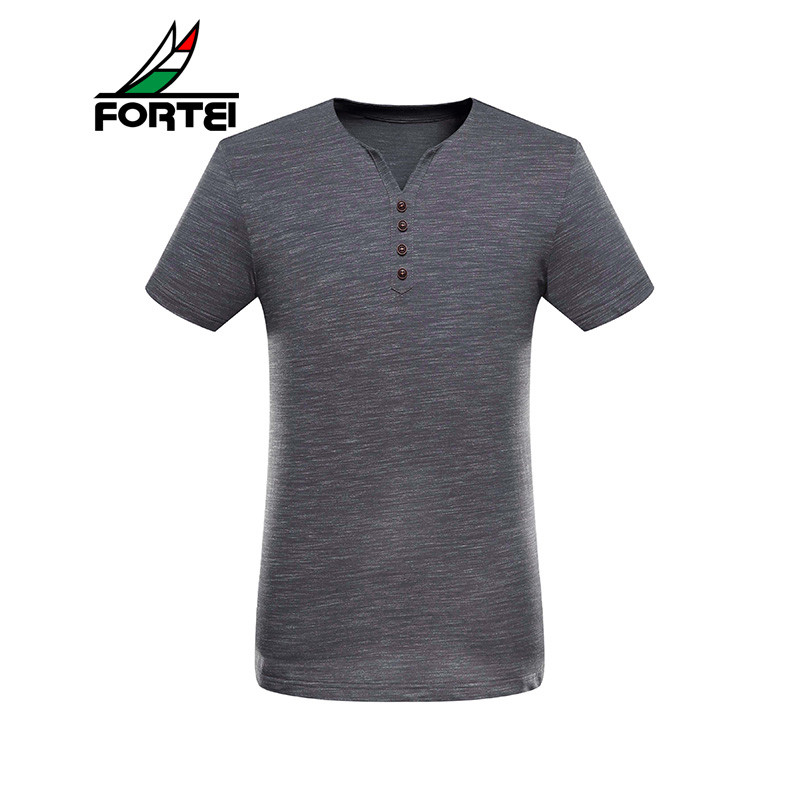 FORTEI富铤 短袖男士夏季V领个性休闲时尚棉质亲肤半袖 54(185/XXL) 深灰色
