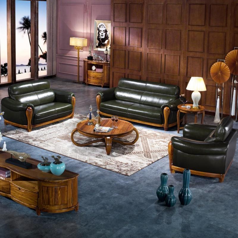 姑苏公馆 实木沙发乌金木沙发皮沙发现代中式沙发组合实木沙发客厅家具 1+2+3