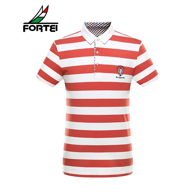 FORTEI富铤 POLO衫男士经典条纹时尚刺绣休闲短袖T 54(185/XXL) 红白条