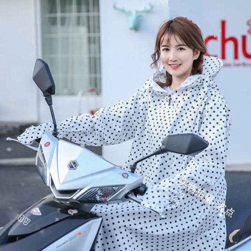 骑车防晒衣女夏季中长款全身防晒纯棉加长防紫外线摩托车遮阳披肩 波点（118全棉_马尾洞）