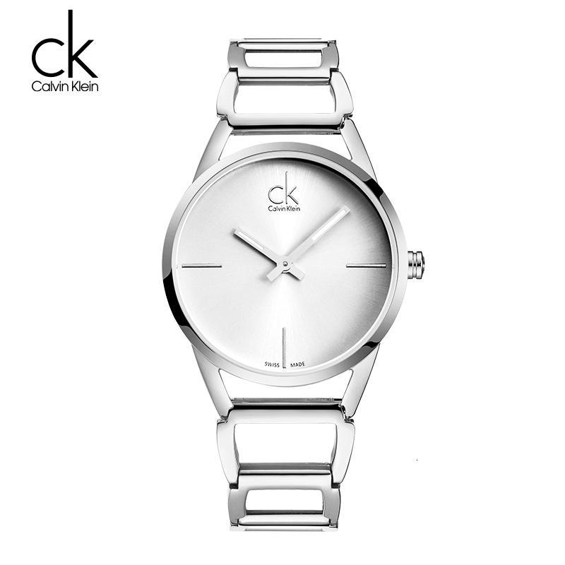 新款瑞士ck卡文克莱（CalvinKlein）手表专柜正品女士女表女款精钢手镯表带K3G_1_4 K3G23126银色白盘