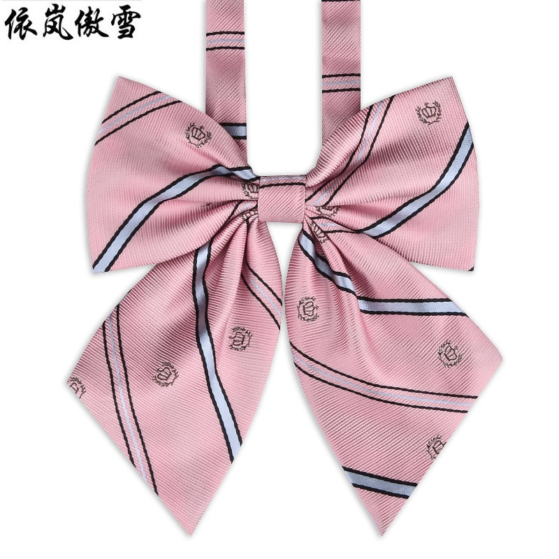 依岚傲雪日系免打结手打jk领结女学院风飘带领绳领花校服蝴蝶结领带水手服 U217粉白斜冠