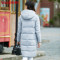 鸭鸭女装韩版连帽时尚外套织带长款羽绒服女B-57612 兰灰 155/80A
