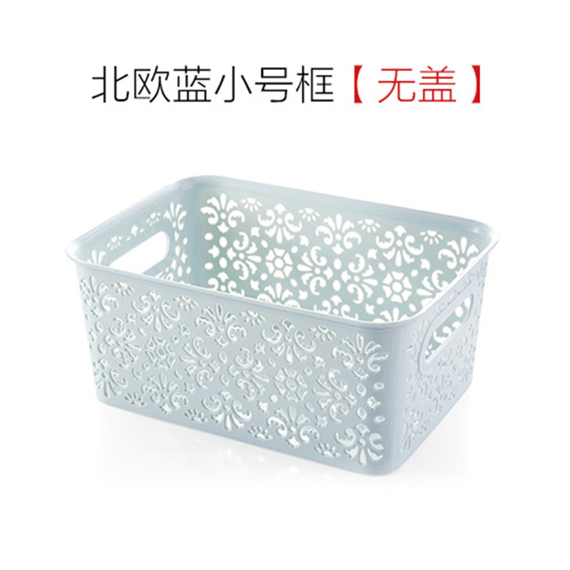 镂空桌面内衣收纳盒抽屉塑料整理箱家用有盖文胸内裤收纳箱_1 北欧蓝小号篮子
