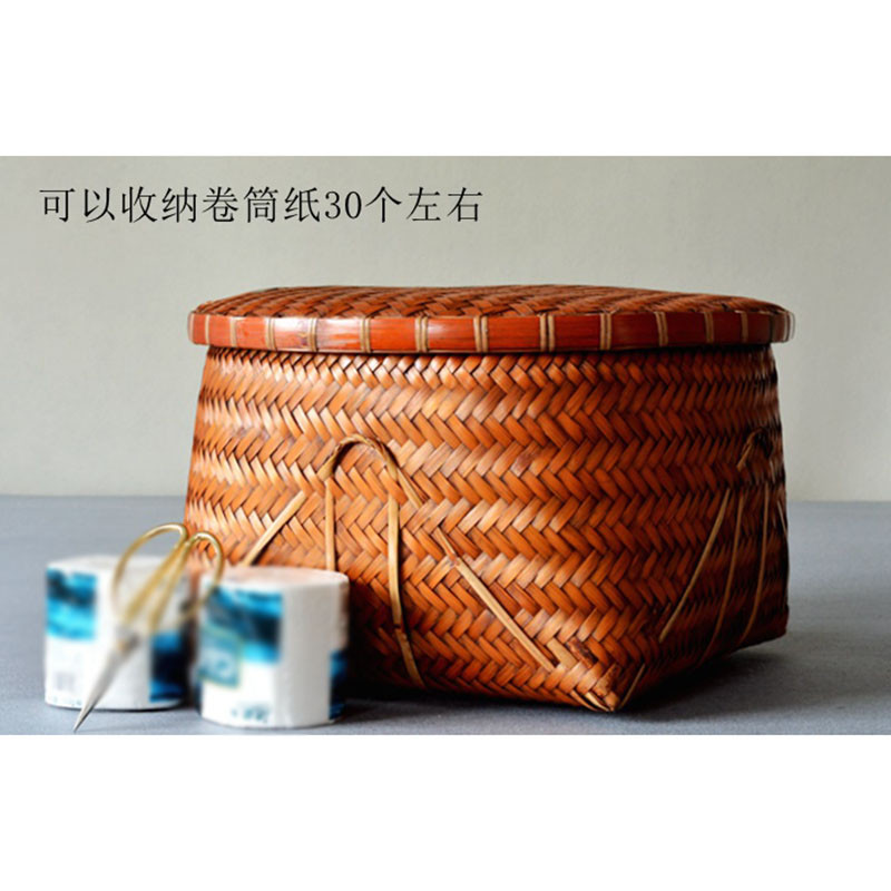 竹筐竹箩带盖结婚喜庆竹簸箕竹编竹制品拜神篮子带盖收纳篮_1 大号头层竹有盖1个