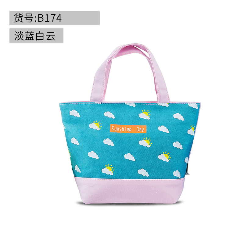 便当包手提包帆布女包学生带饭包手拎饭盒包袋可爱妈咪便当袋_3 天蓝色B174淡蓝白云