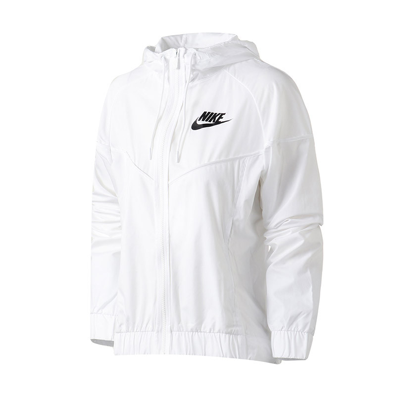 NIKE耐克女装夹克外套2018新款防风轻薄针织连帽运动夹克883496 S 883496-101白+白+黑