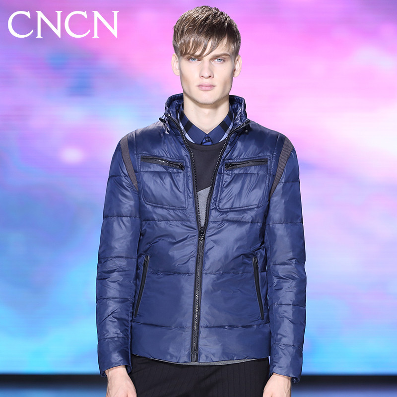 CNCN男士棉衣棉服冬季抗寒时尚保暖外套修身拉链男装|NMHY4690 185/104B 灰兰
