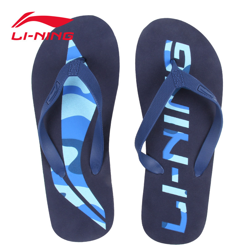 李宁(LI-NING)运动拖鞋男夏新款沙滩鞋情侣人字拖防滑耐磨平底家居鞋女凉拖202 蓝色 40码