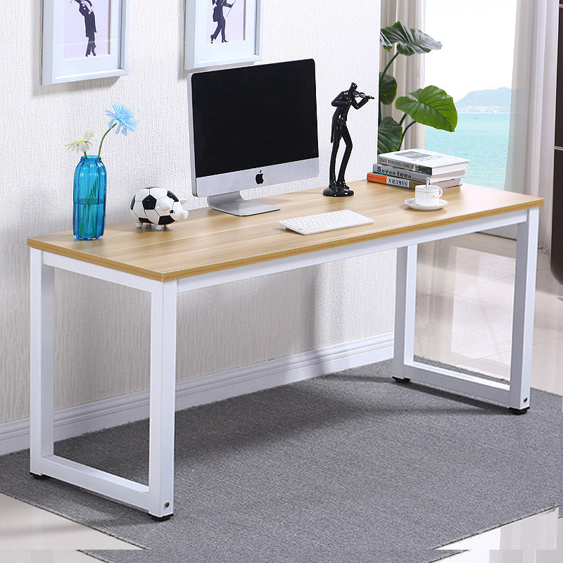 质凡电脑桌台式家用书桌办公桌家用 胡桃木色白架